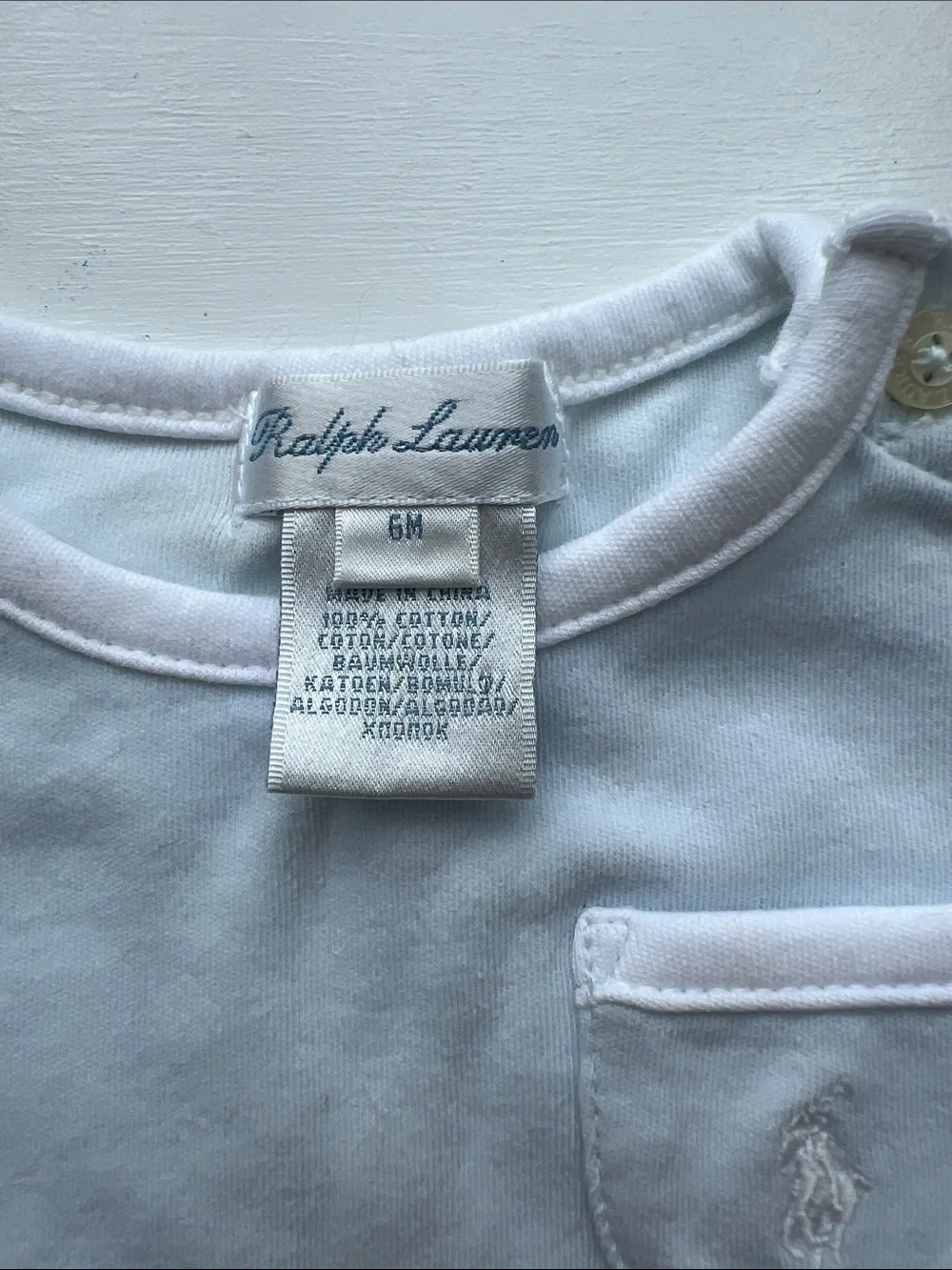 Ralph Lauren White Baby Pocket Onesie